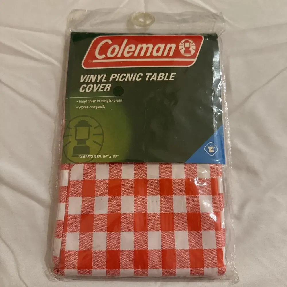 NEW NIP Coleman Red Checkered Gingham Reusable Tablecloth Vinyl Cover